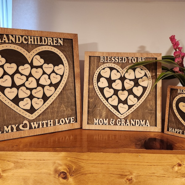 Family Heart Sign - Mother's Day - Grandma - Grandchildren - Wooden Sign perfect for Mothers Day, Grandma, Wedding, Anniversary, family tree