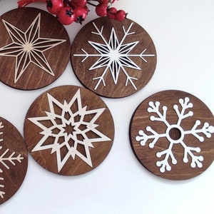 Snowflake Coaster Set Christmas Wooden Decoration Winter Holiday Gift Table Decor