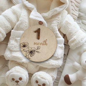 Disque d'étapes mensuelles personnalisées pour bébé avec motif floral, accessoires photo, cadeau de shower de bébé, signes photo du mois de bébé, cadeau nouveau-né