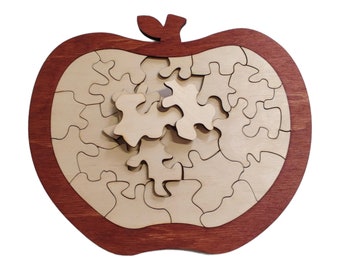 Wooden Apple Puzzle, Hand Painted, Kids Home Activity, Puzzle lovers Entertainment, Personalized Teacher Gift
