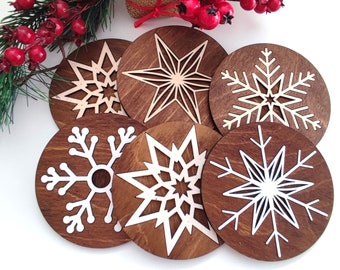 Posavasos de copo de nieve: decoración navideña de madera para la mesa
