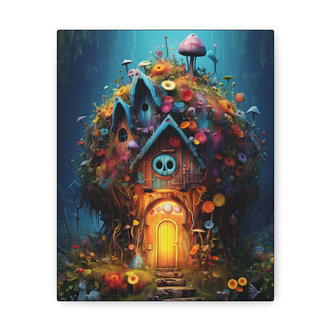 Colorful Halloween Haunted House With Skull Window Canvas 8x10