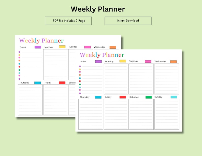 Weekly Heading Weekly Planner Printable Week at Glance Undated Planner Weekly to Do ...