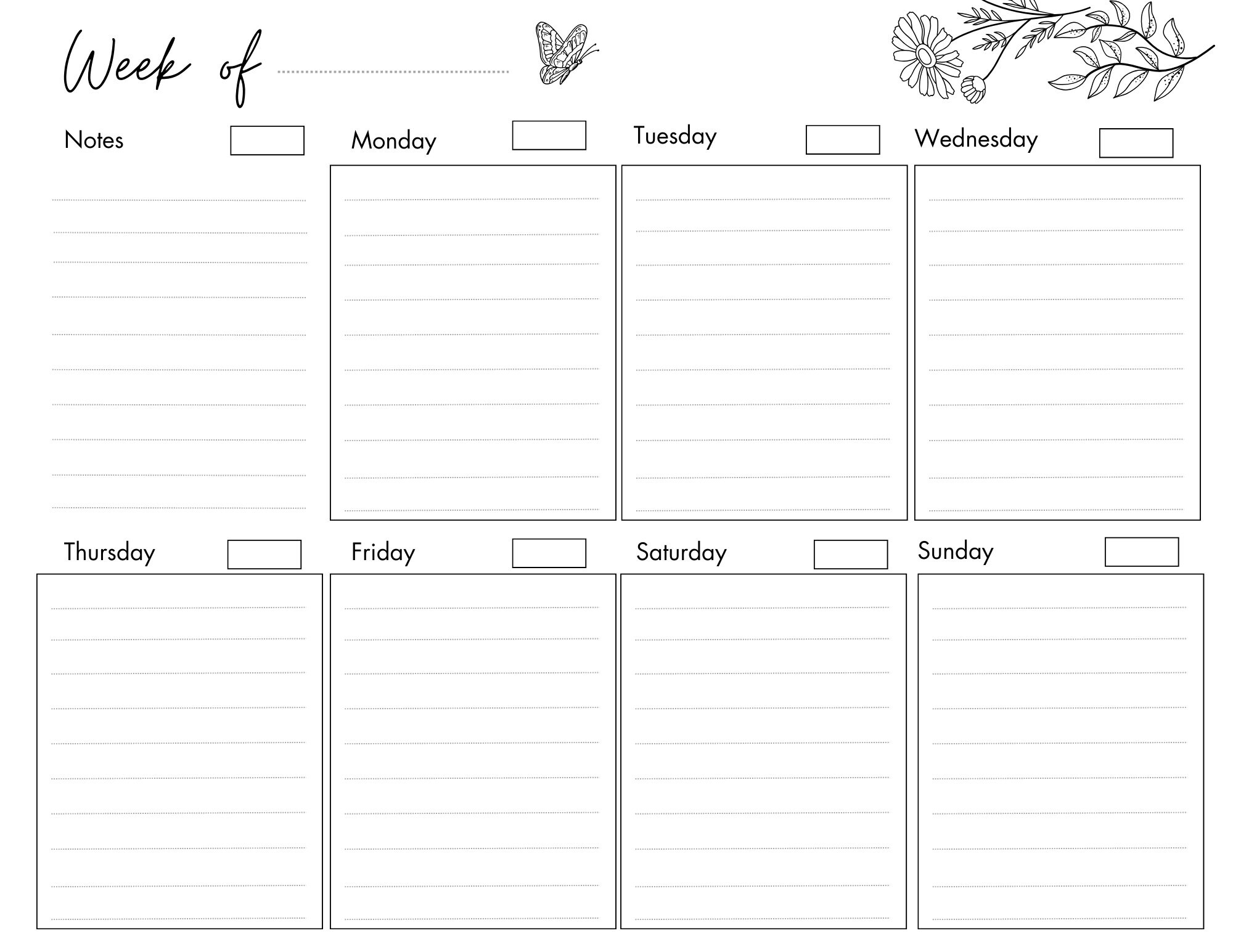 Weekly Planner Printable Week at Glance Undated Weekly Planner Weekly ...