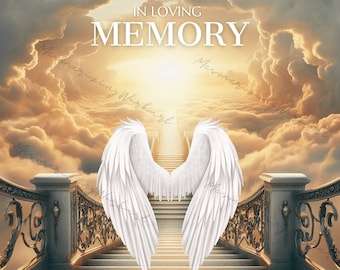 Memorial Background Template Stairs to Heaven Rest in Peace In Loving Memory PNG Funeral Gift Design Heaven Backdrop Instant Download