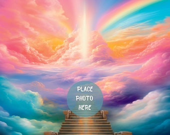 Rainbow Bridge Digital Frame Instant Download PNG  Pet Loss Gift Background for Devotional Design Memorial for Pets Cat Heaven Rainbow Dog