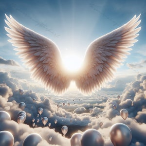 Heavenly Birthday In Loving Memory Birthday in Heaven Overlay Heaven Background PNG Memorial Template RIP Instant Download Angel Wings