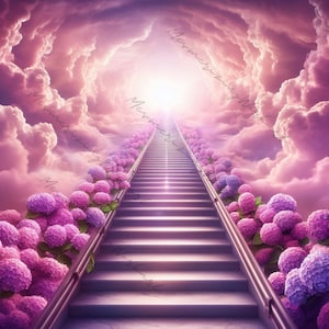 Escalier commémoratif violet vers le ciel PNG ciel arrière-plan cadeau funéraire Design ciel toile de fond téléchargement immédiat RIP dans la douce mémoire