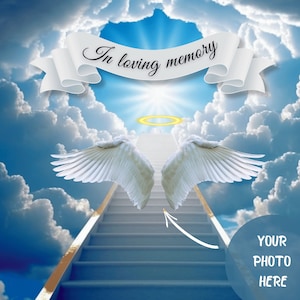 Stairs to Heaven, In Loving Memory Background, Memorial Template, Memorial Design, Angel Wings, RIP, Digital Memorial, Funeral, Heavens Gate