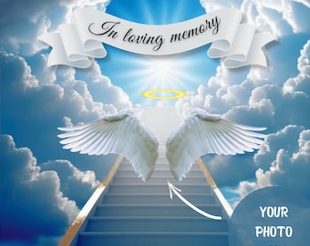 Stairs to Heaven, In Loving Memory Background, Memorial Template, Memorial Design, Angel Wings, RIP, Digital Memorial, Funeral, Heavens Gate