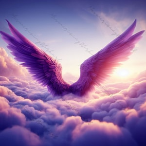 Purple Angel Wings Memorial Background Template Repose en paix dans la mémoire aimante PNG Cadeau funéraire Design Heaven Toile de fond Téléchargement instantané