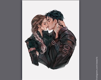FOURTH WING Violet Sorrengail Xaden Riorson Dragon Violet and Xaden Bookart illustration print merch couples art prints gift fandom Fantasy