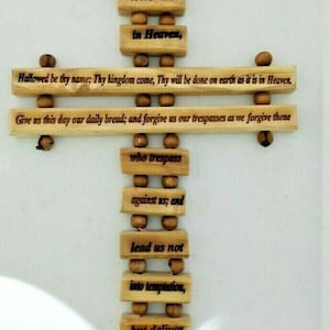 Handmade Olive Wood Cross of The Lord&#39;s Prayer / Our Father, Wall Hanging 23cm / 9 inch, Plenty info in description