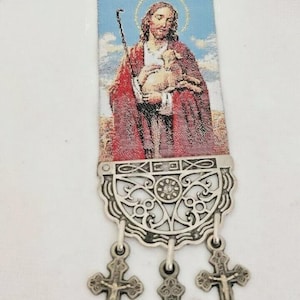 Christ The Good Shepherd Fabric Cloth Icon Banner Textile Art, Wall / Car Hanging