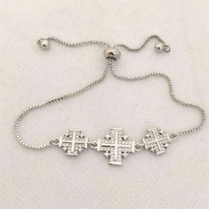 Stunning Silver and Zircons Classic Jerusalem Cross Blessed Bracelet. please read description.