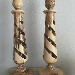 Olive Wood Candle Holders, Sticks / Free Candles / Hand Made in Bethlehem, The Holy Land