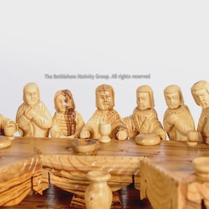 Olive Wood Large Hand Carved Last Supper Table, Made in Jerusalem The Holy Land.