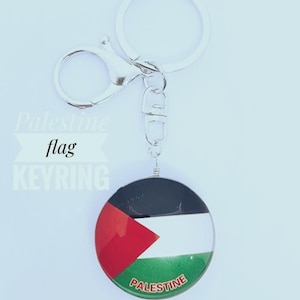 Palestine فلسطين Flag Glass 3D Keyring Key Chain / Double Sided