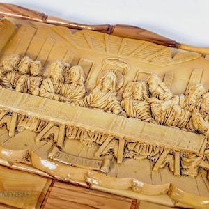 Olive Wood Wall Plaque With Ceramic Last Supper Clay From Jerusalem, The Holy Land