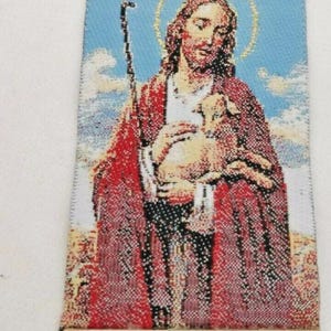 Christ The Good Shepherd Fabric Cloth Icon Banner Textile Art, Wall / Car Hanging