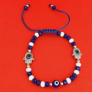 Hand Made Hamsa Hand Evil Eye Adjustable Blue Bracelet