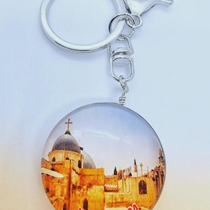 Holy Sepulchre Church Jerusalem, The Holy Land, Glass 3D Keyring Key Chain / Double Sided