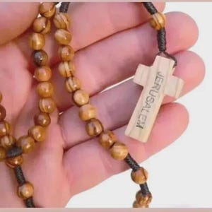 Rosario de madera de olivo resistente de Belén, Tierra Santa / Tarjeta con folleto gratuito / Amplios detalles en la descripción