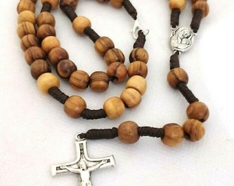 Olive Wood very strong brown corded Rosary Beads with Jerusalem Soil. please read description, its worth it