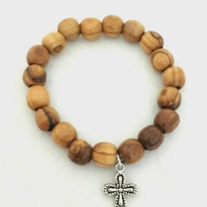 Hand Made OLIVE WOOD BRACELET Rosary with Cross from Bethlehem, the Holy Land