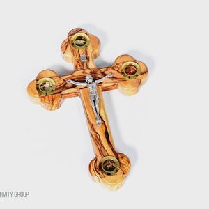 Olive Wood Crucifix with relics  From Bethlehem & Jerusalem, The Holy Land (Free Gift Box) ** Plenty info in description **