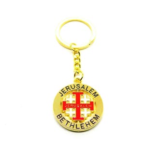 Jerusalem Cross Golden Keyring, Rotating Centre, engraved Jerusalem / Bethlehem, Please read description.