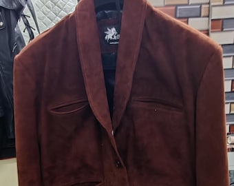 Men's Dark Brown Suede Leather Blazer: Lambskin Office Coat