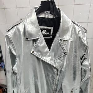 Womens Silver Metallic Lambskin Leather Biker Jacket