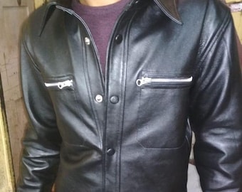 Camicia da uomo in pelle di agnello nera: stile biker slim fit