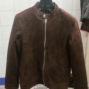 Men Genuine Real Lambskin Dark Brown Suede Leather Jacket Casual Style Outwear Jacket Cowboy Suede Leather Jacket With Zipper & Pocket MSJ14