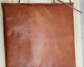 Real Lambskin Leather Chair Pad with Ties - Tan Brown Seat Cushion