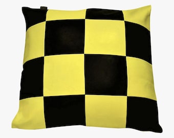 Handmade Color Block Leather Pillow Cover: Square Lumbar Cushion