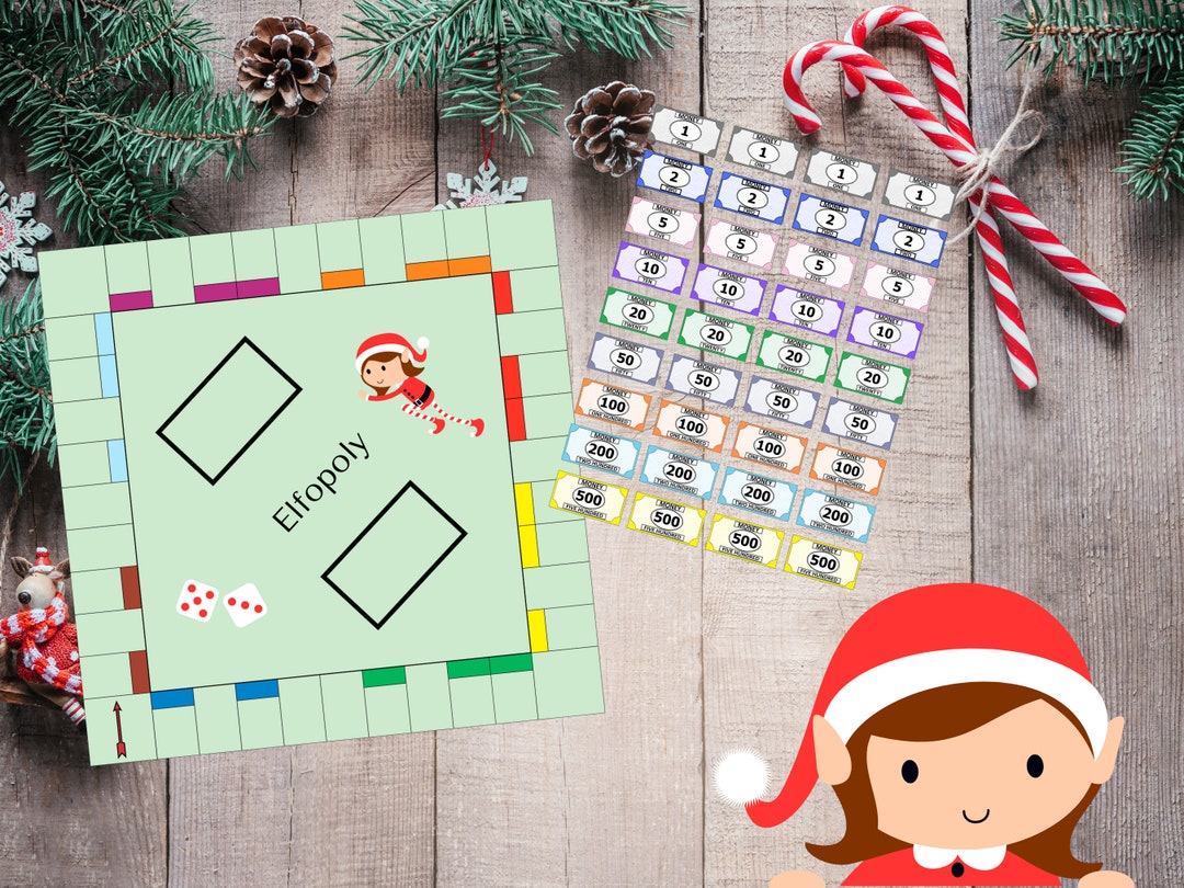 Elf Monopoly Kit Christmas Elf Games Elf Prop Elf Accessories Printable ...