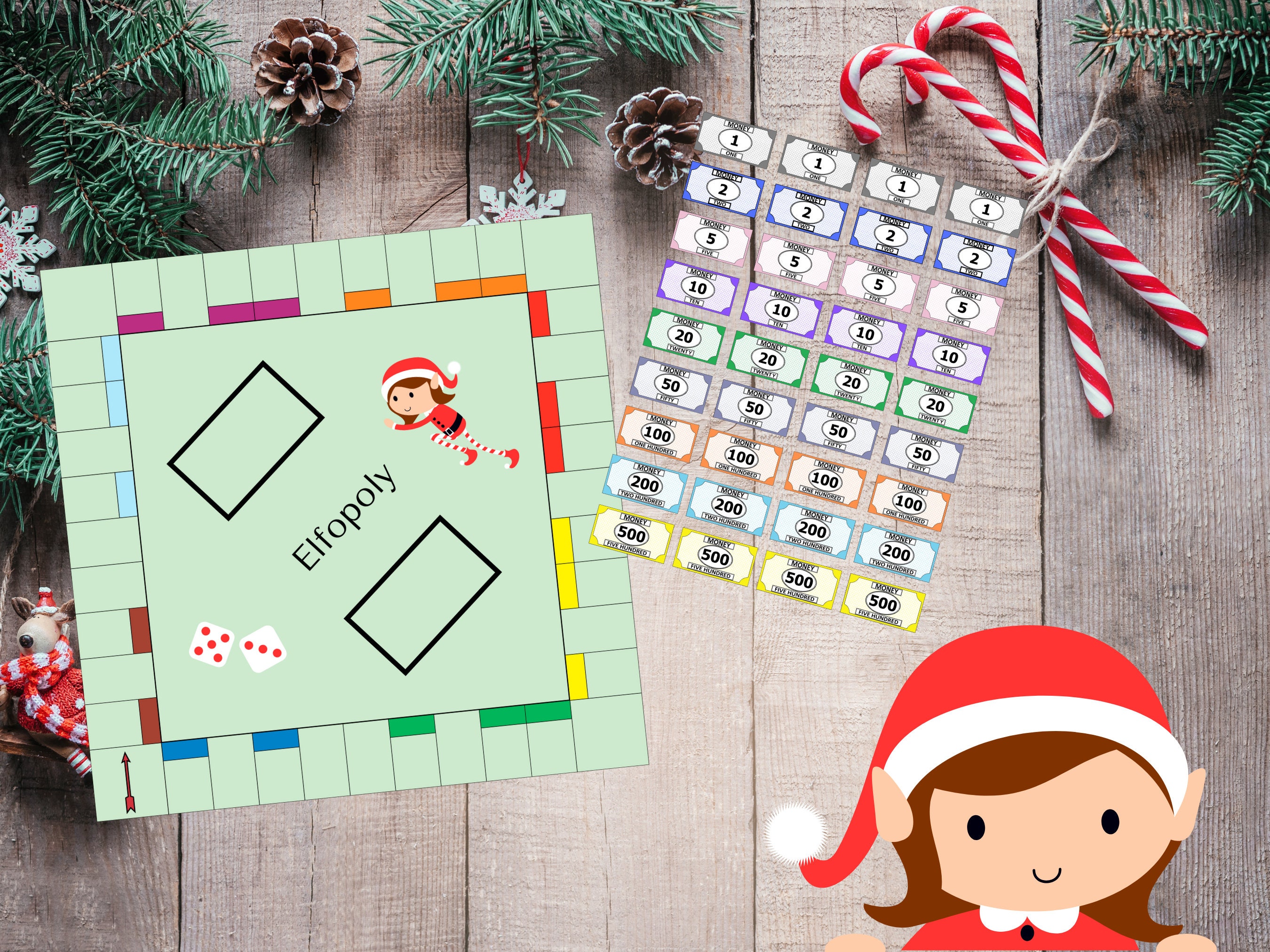 Elf Monopoly Kit Christmas Elf Games Elf Prop Elf Accessories Printable ...
