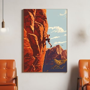 CLIMB | Pôster de escalada | Ilustração vintage | Cores vibrantes | 300 DPI | até A1 e até 24x36 polegadas