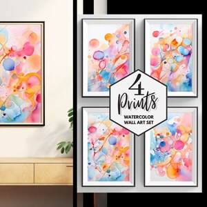 Sinfonia abstrata de aquarela vibrante: conjunto de arte de parede pastel de 4 peças | Alta qualidade | Arte para impressão muito grande em 300 DPI | 5 proporções diferentes