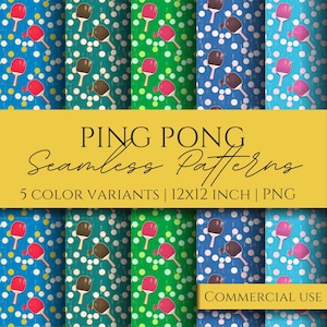 Modelli senza cuciture di ping pong | Carta stampabile da ping-pong | 12x12 pollici | File PNG | Varianti di colore