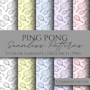 Ping-Pong-nahtlose Muster | Tischtennis-druckbares Papier | 12x12 Zoll | PNG-Dateien | Farbvarianten