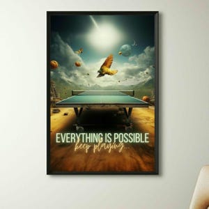 Alles is mogelijk | Surrealistische tafeltennisposter | Afdrukbaar 300 DPI | tot A1, tot 36 inch hoogte | verschillende formaten | Pingpongkunst