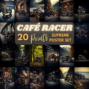 20-piece Café Racer Poster Set | Printable Wall Art | High Quality 300 DPI | Horizontal and Vertical Variants | up to 16x24&quot; | Motorbikes