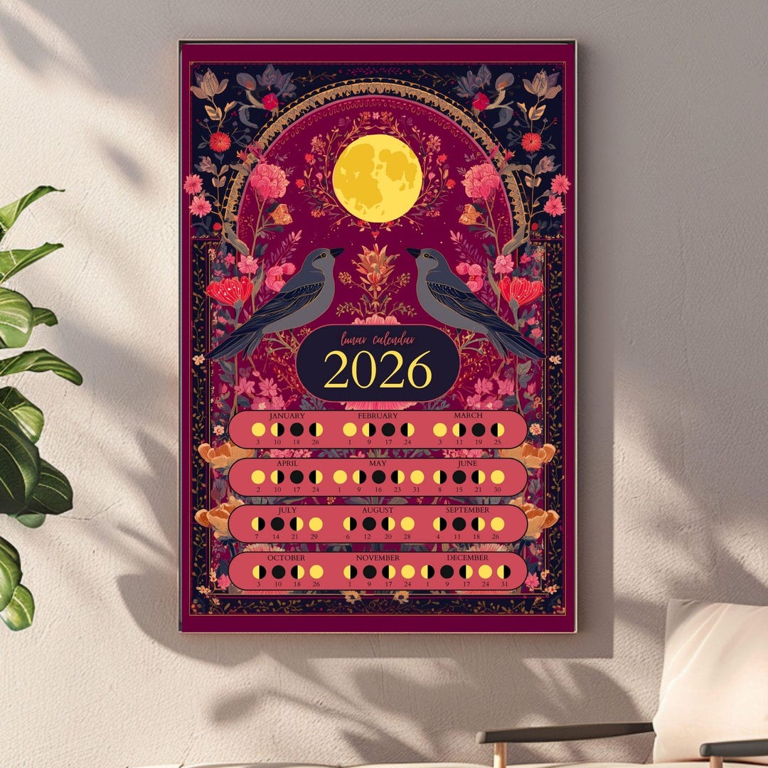 Art Nouveau Ornament Style - Lunar Calendar 2026 | Moon Phases Poster ...
