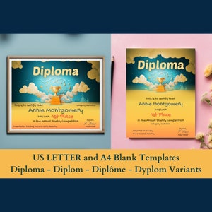 Diplôme - Diplom - Diplom - Diplôme - Certificat imprimable vierge pour les enfants | 300 PPP | Taille A4 et lettre américaine | Modèles horizontaux et verticaux