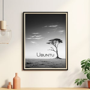 Ubuntu Wall Art | African Landscape Printable Poster | 300 DPI | 5 aspect ratio variants | black and white, minimalistic