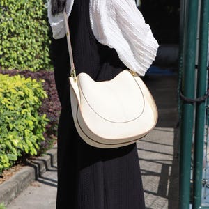 Crossbody Cowhide Saddle Bag White Shoulder Bag  Women&#39;s Shoulder Leather Bag , Personalized Gift, Gift for Her