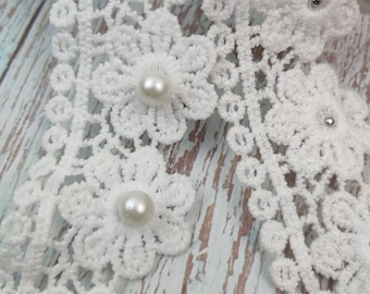 Cotton White Lace Trim, Vintage Style Lace Trim, Embroidery Floral Lace Trim, Pearl Lace Trim, Costume Accessories Lace Trim